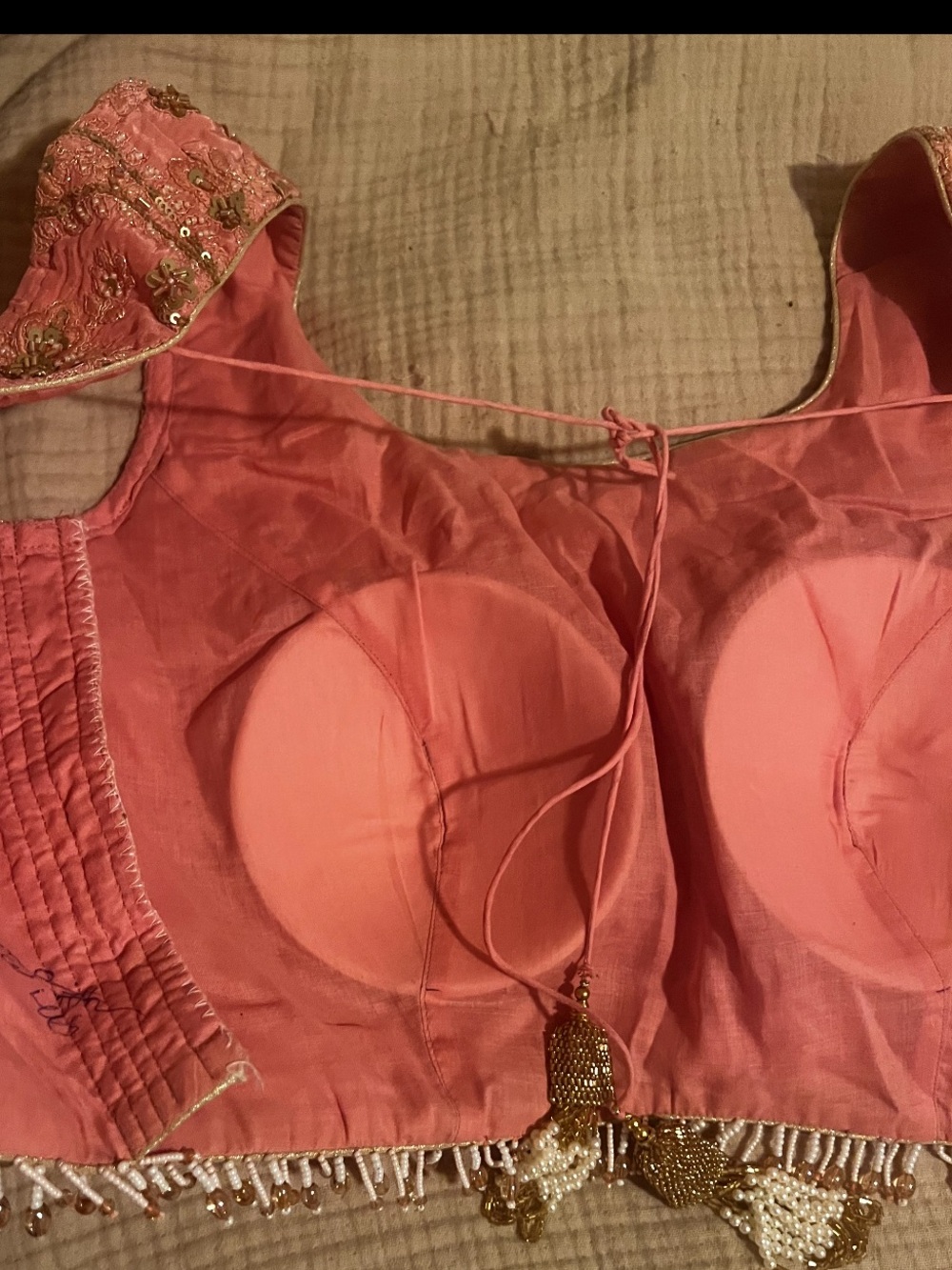 Pink Embellished Saree with Beaded Trim (Petite) - Picture 7 of 9